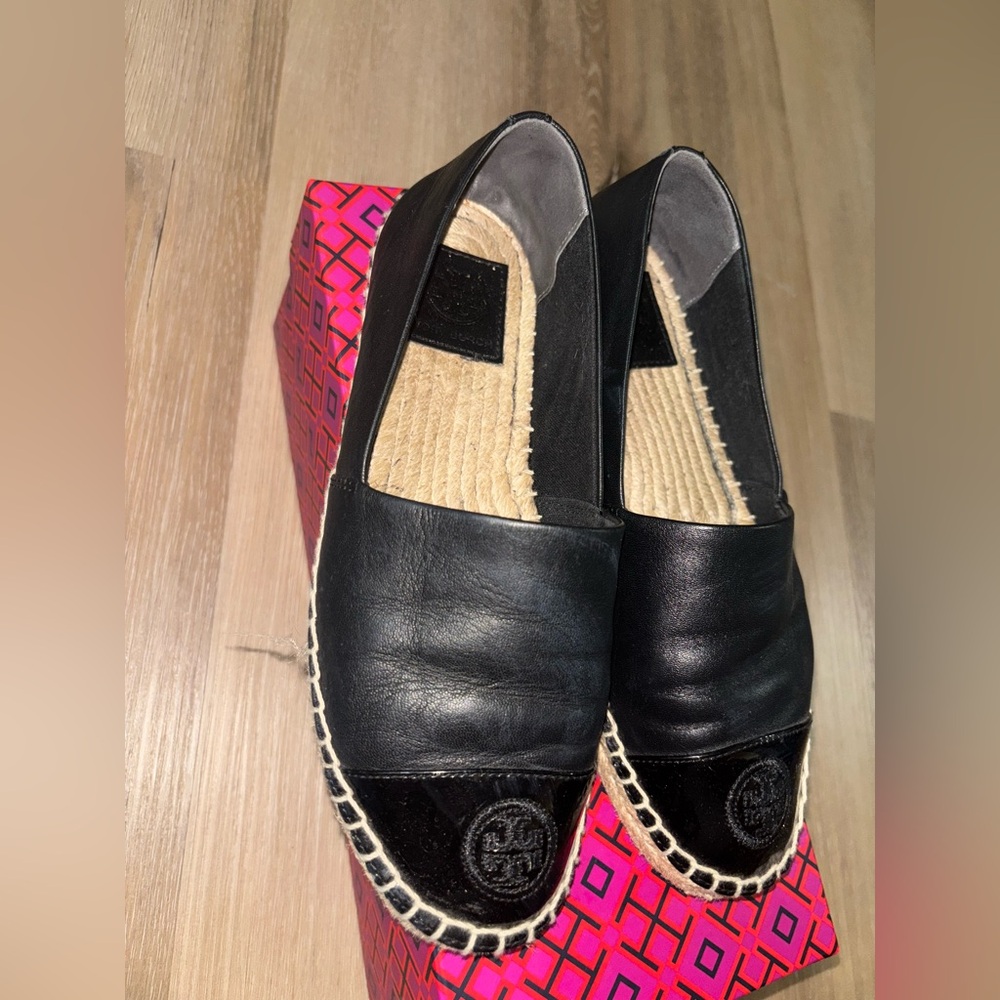 Tory Burch Black Leather Espadrilles with Jute Sole size 6.5